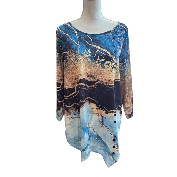 Misslook vintage blue and gold tunic with asymmetrical hem. Medium - Picture 2 of 10